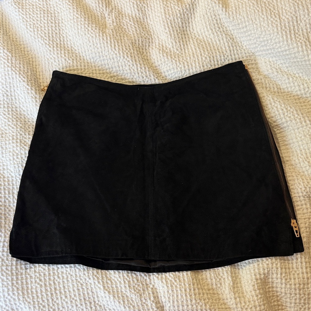 Blank NYC Black Suede Mini Skirt with Exposed Side Zip